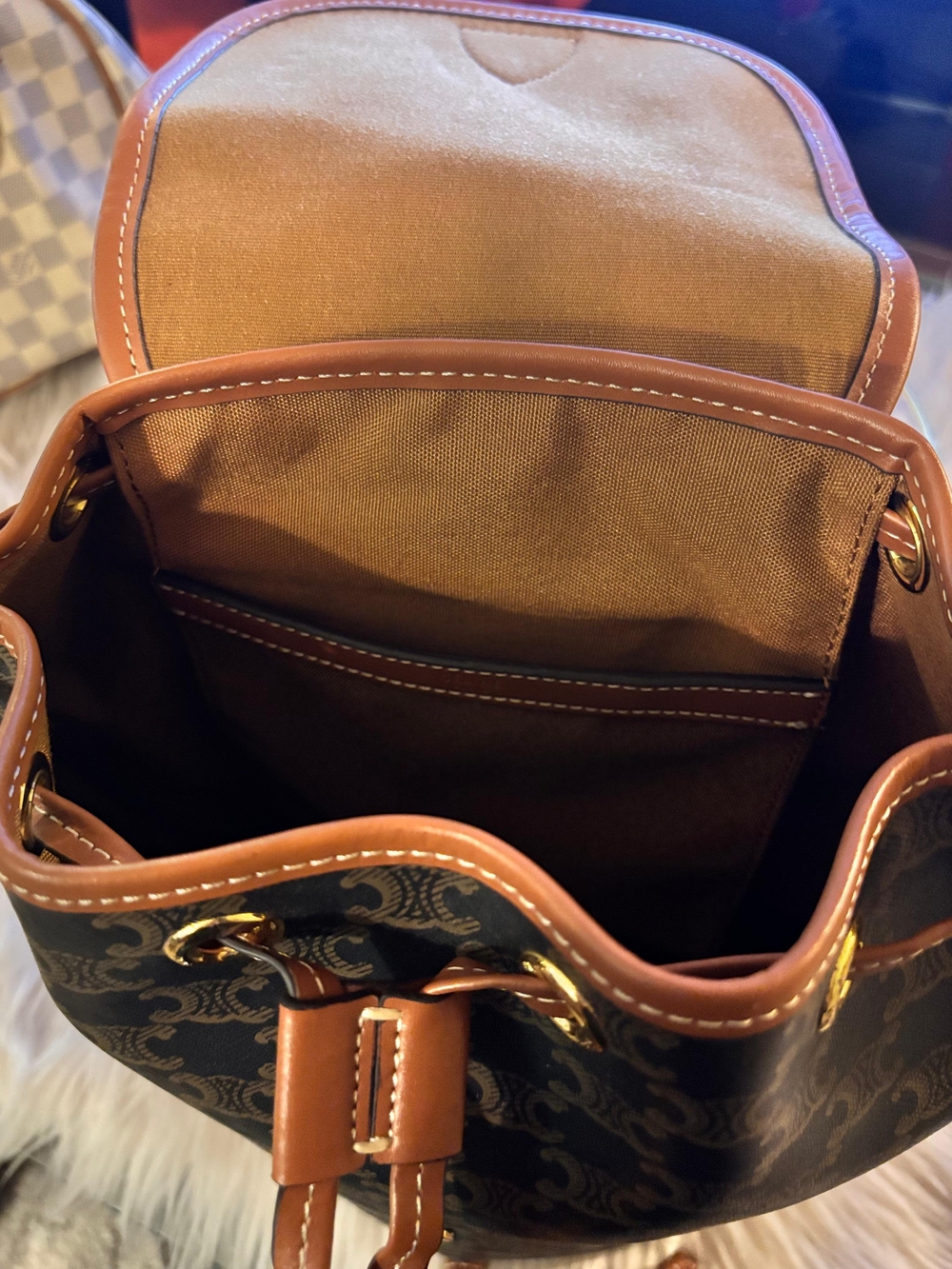 Celine Brown Leather-Trim Triomphe Canvas Backpack Like New. - Picture 5 of 6
